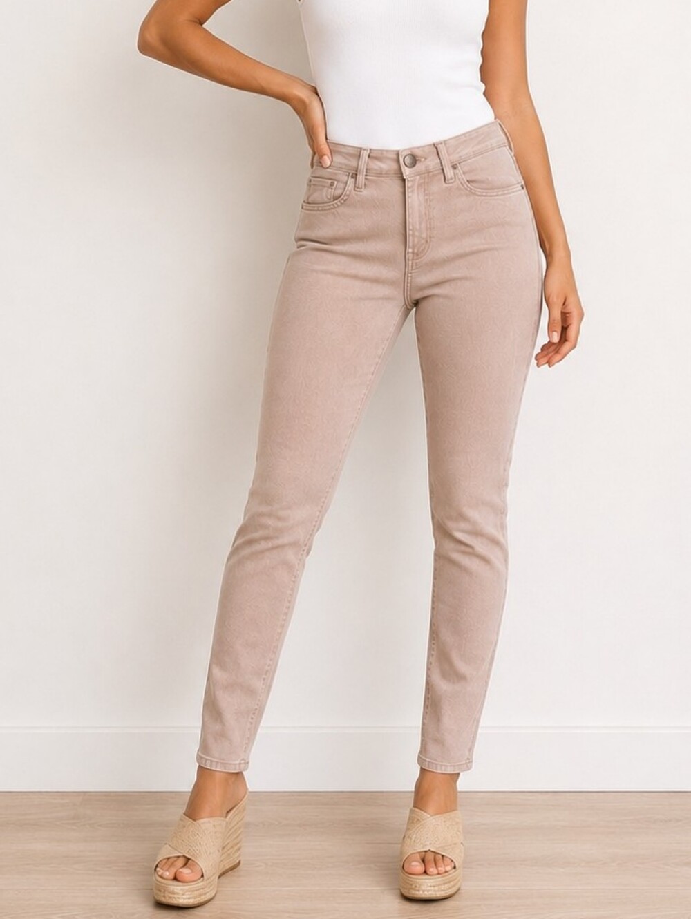 GUESS Tan Beige Blush Twill Ankle Pants Women's 27 Skinny Minimalist